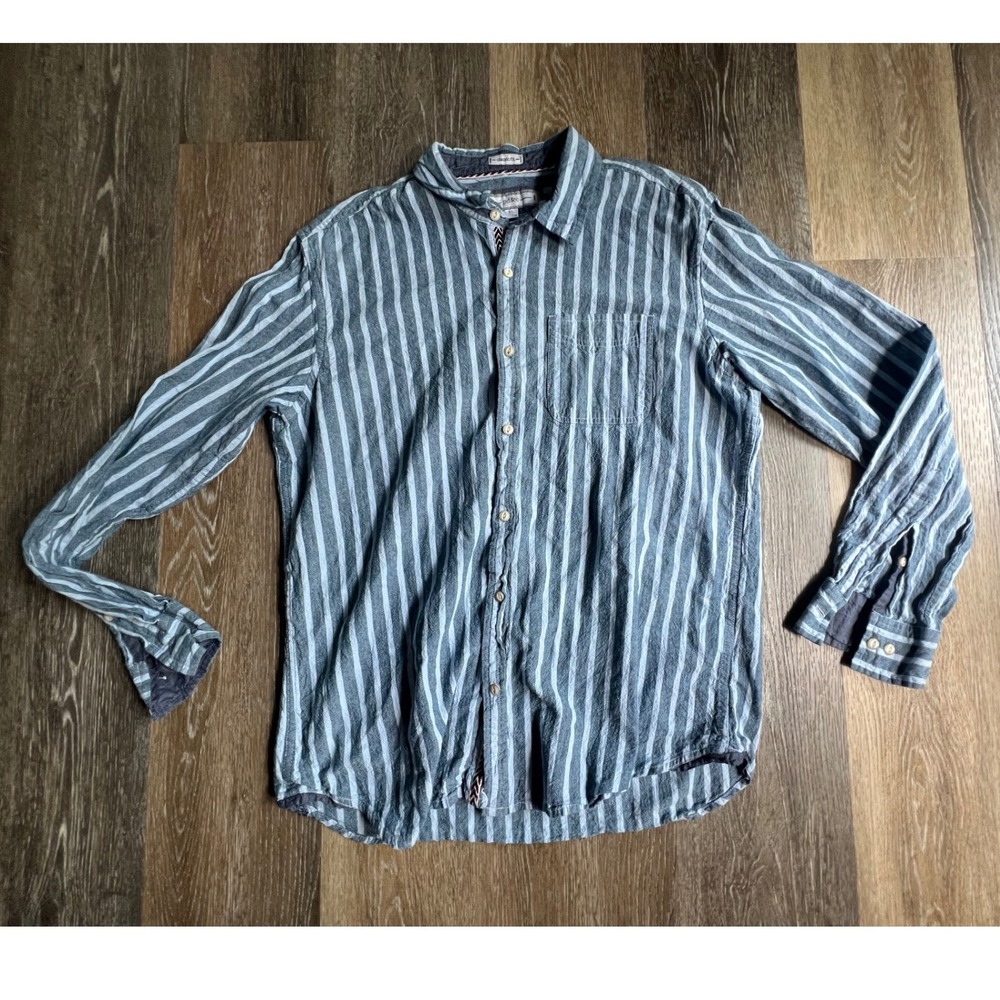 pd&c Button Down Shirt Men XL Blue White Vertical Stripe Classic Fit Long Sleeve